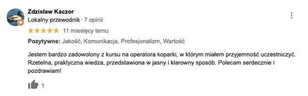 Kurs na operatora koparki - opinie